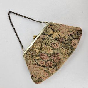 Vintage‎ Floral Tapestry Purse with Jewel Closure and Gold Chain Handle